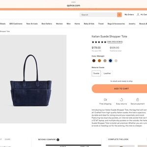 Quince Italian Suede Shopper Tote in Midnight Blue